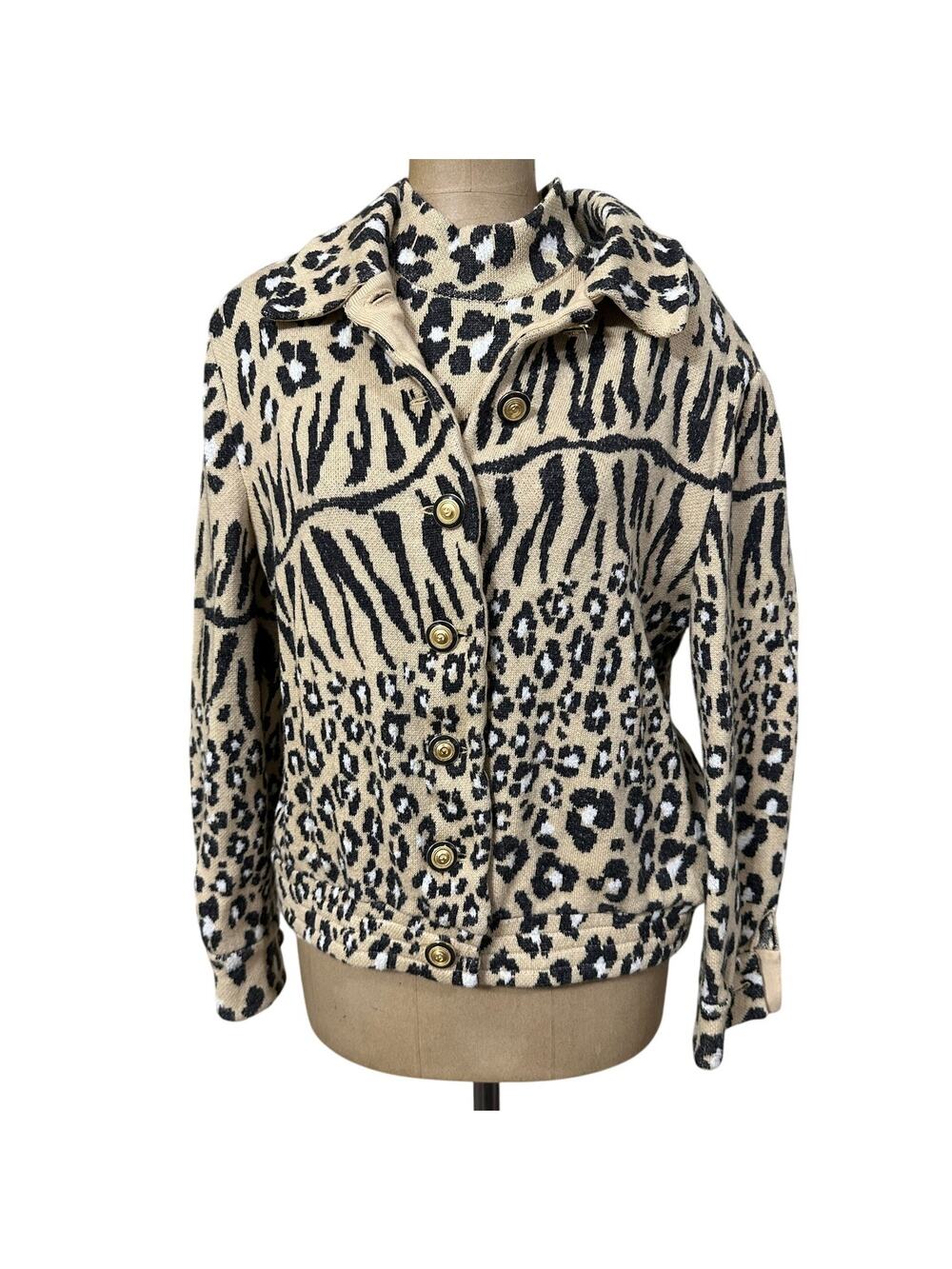 St. John Collection Sweater Twinset Vintage Animal Print
